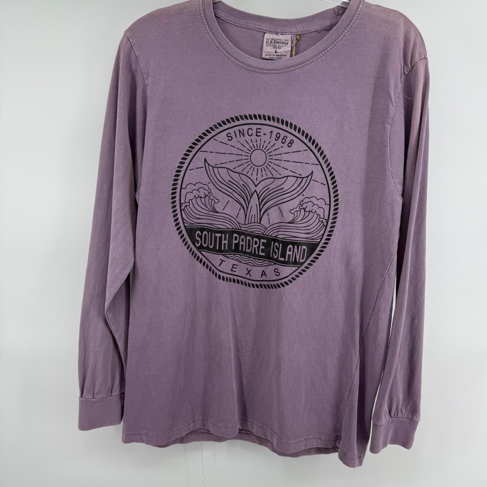 US Vintage South Padre Island Texas Whale Tail Long‎ Sleeve T Shirt Womens Large